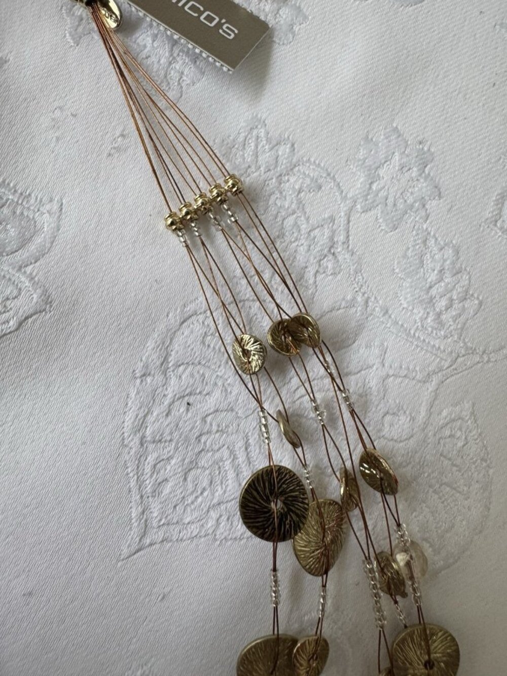 Chicos Gold Tone 16" 5 Layer Chain Seed Bead Beaded Charm Statement Necklace NEW - Picture 7 of 13